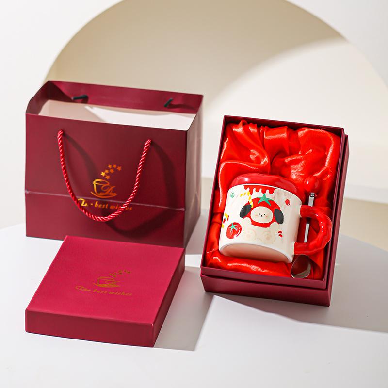 Persimmon Ruyi Ceramic Mug Cute Water Cup High Precision Birthday Gift Cup with Lid Coffee Cup Breakfast Cup