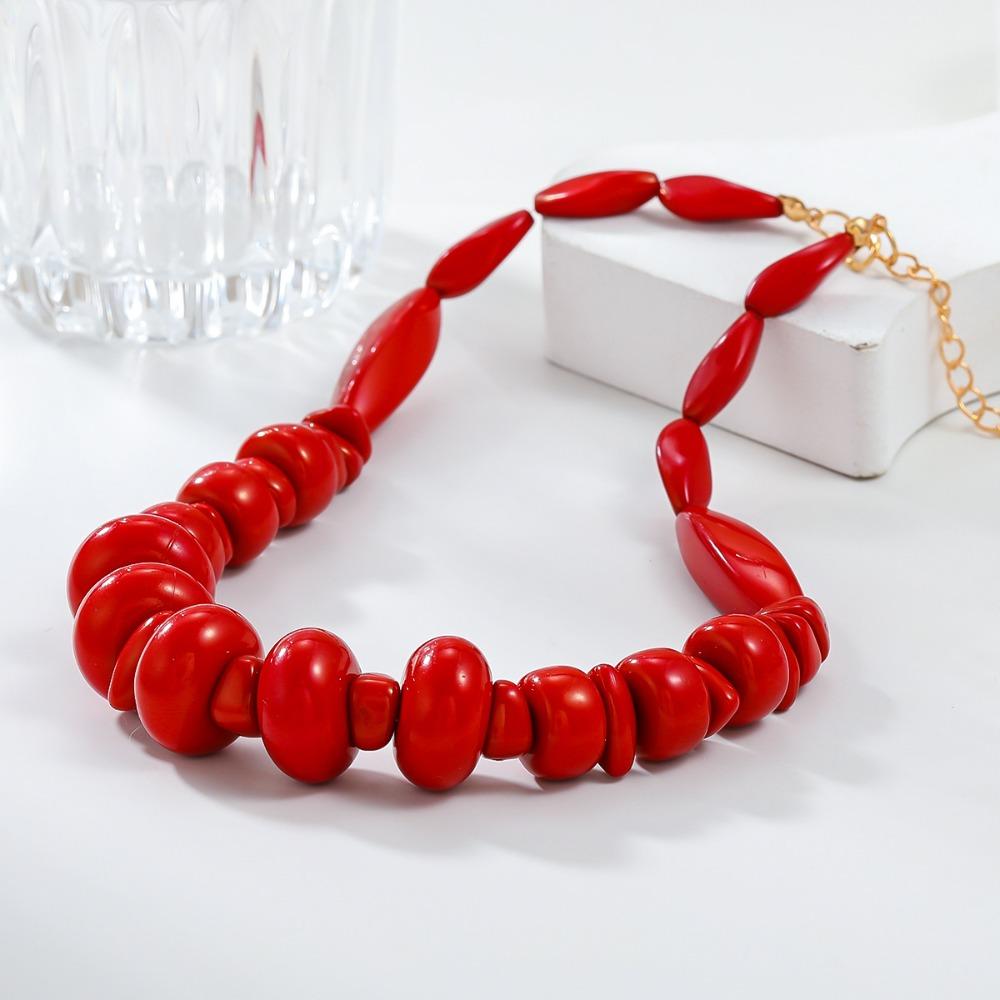 Rote Korallen-Choker-Halskette für Damen Böhmisch Unregelmäßige Perlen Geometrisch Doppellagige Halsketten Trendige Schlüsselbein-Ketten Schmuck