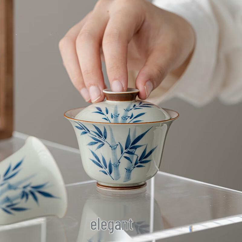 Zhinianhua Ретро Ручная роспись Керамическая гайвань с бамбуковым дизайном