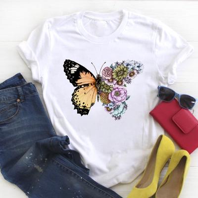 Women Tshirt Flower Butterfly Print Fashion Sumemr Short Sleeve T-Shirts Ladies Tops Tee Oversized Tshirt Female Graphic Clothes