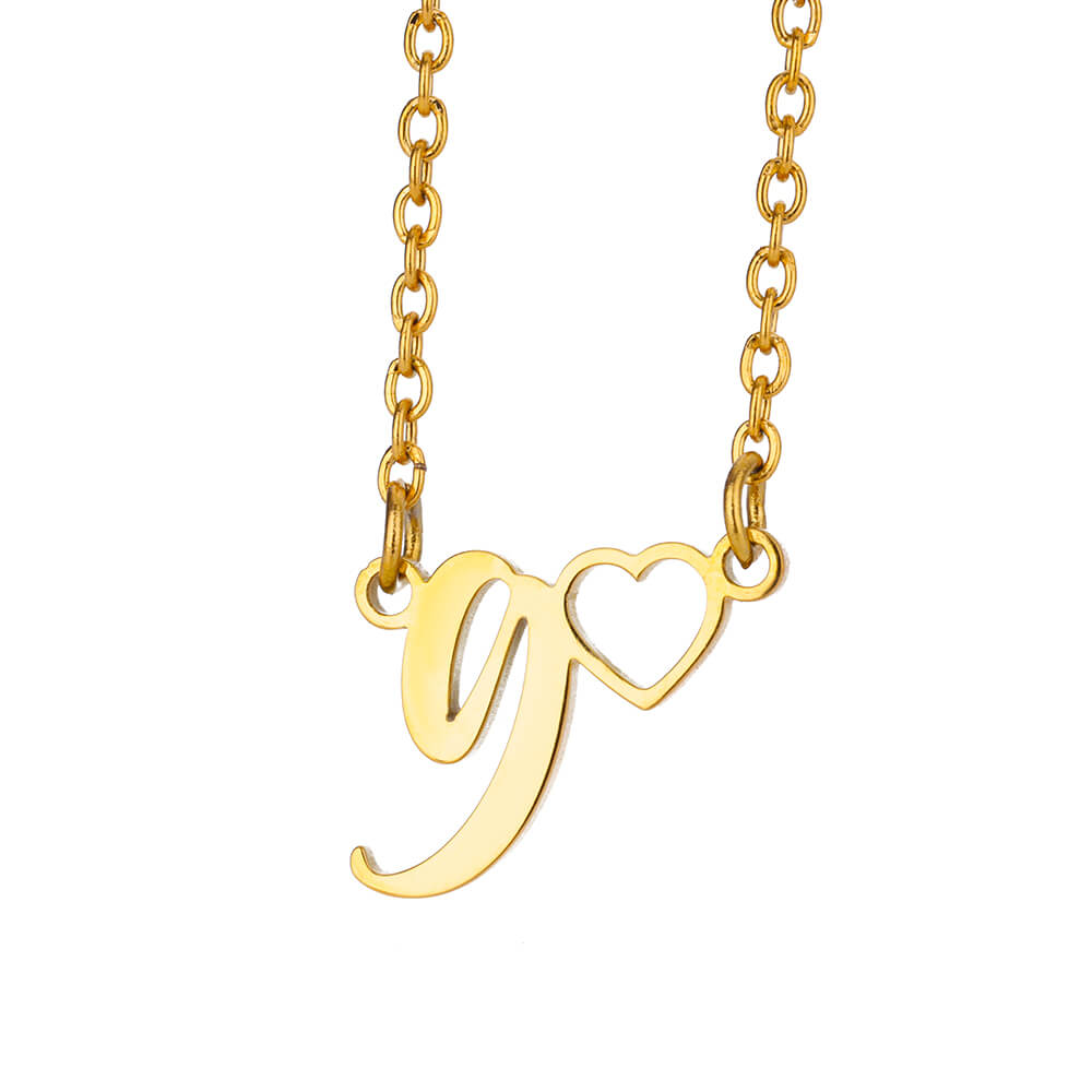 Fashion Initial Pendant Necklace For Women Letter Name Hollow Out Heart Charm Stainless Steel Gold Color Chain Jewelry Gift