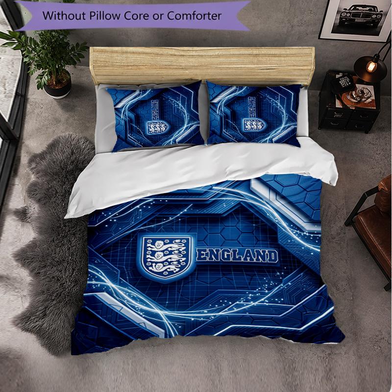 England Football Pattern 3 Pieces Bedding Set Soft Microfiber Duvet Cover with Pillow Cases for Bedroom