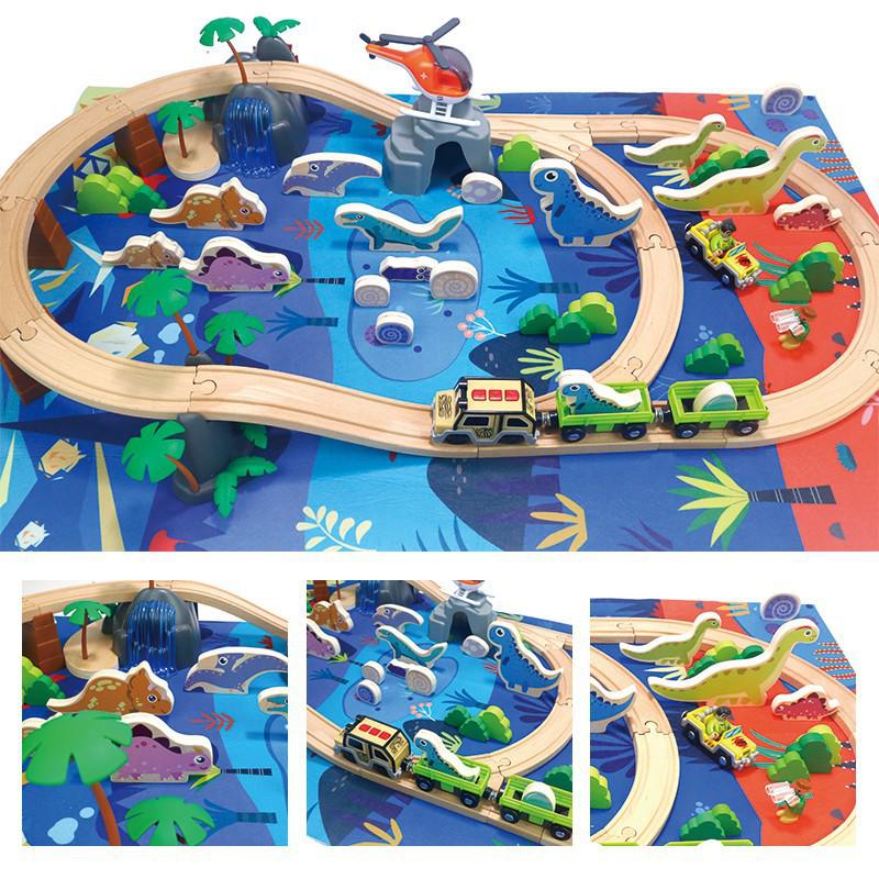 Wooden Electric Train Track & Car Building Blocks Set for Kids