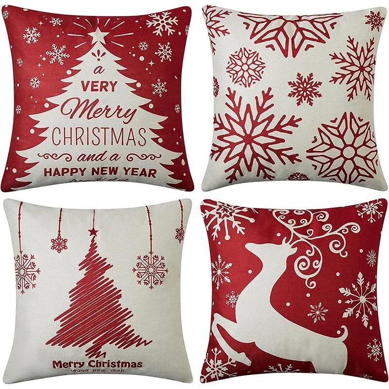 New Christmas Pillow Cover, Deer Snow Festival Decoration, Home Sofa, Living Room Pillow, Cushion Cover