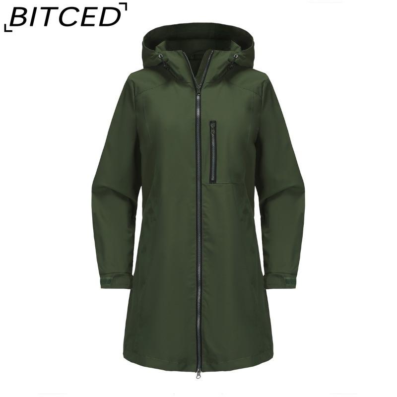 BITCED Women's Outdoor Sports Water-Resistant Trench Coat with Hood Long-Sleeved Spring/Autumn Loose-Fit Casual Windbreaker