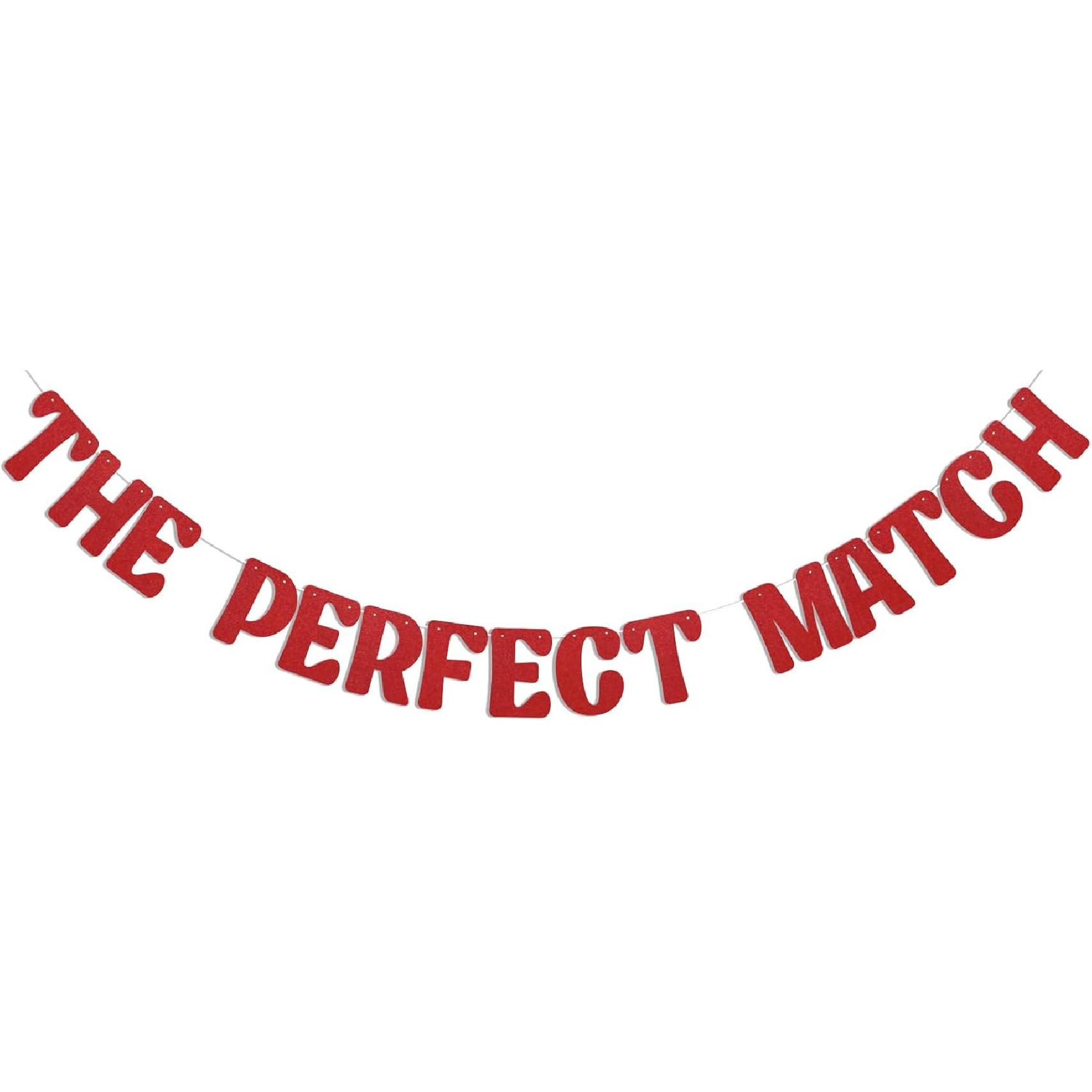 Perfect Match Bachelorette Party Banner - Red Glitter, 4x6 Inches, Match Made in Heaven