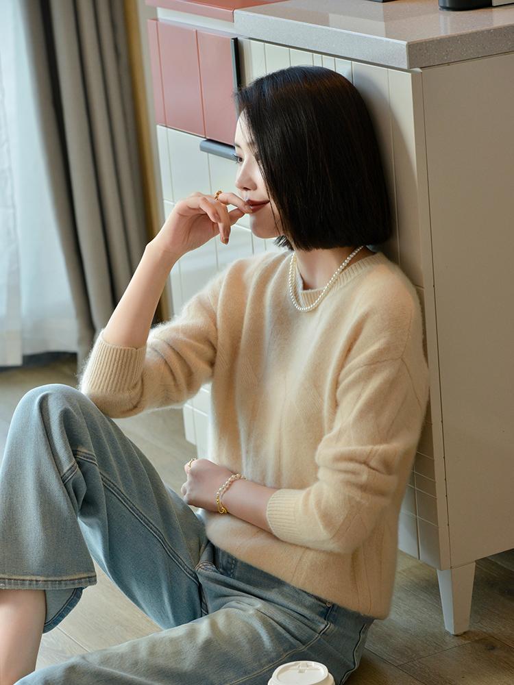 Dámský kašmírový svetr Qinghe kašmír 30% kašmír 70% vlna podzimní a zimní kašmírový svetr měkký a teplý