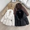 Scarf Collar Large Sweater Collar Cotton-padded Clothes Women's Short Autumn and Winter New European Products Waist V-neck Cotton Clothes Belt