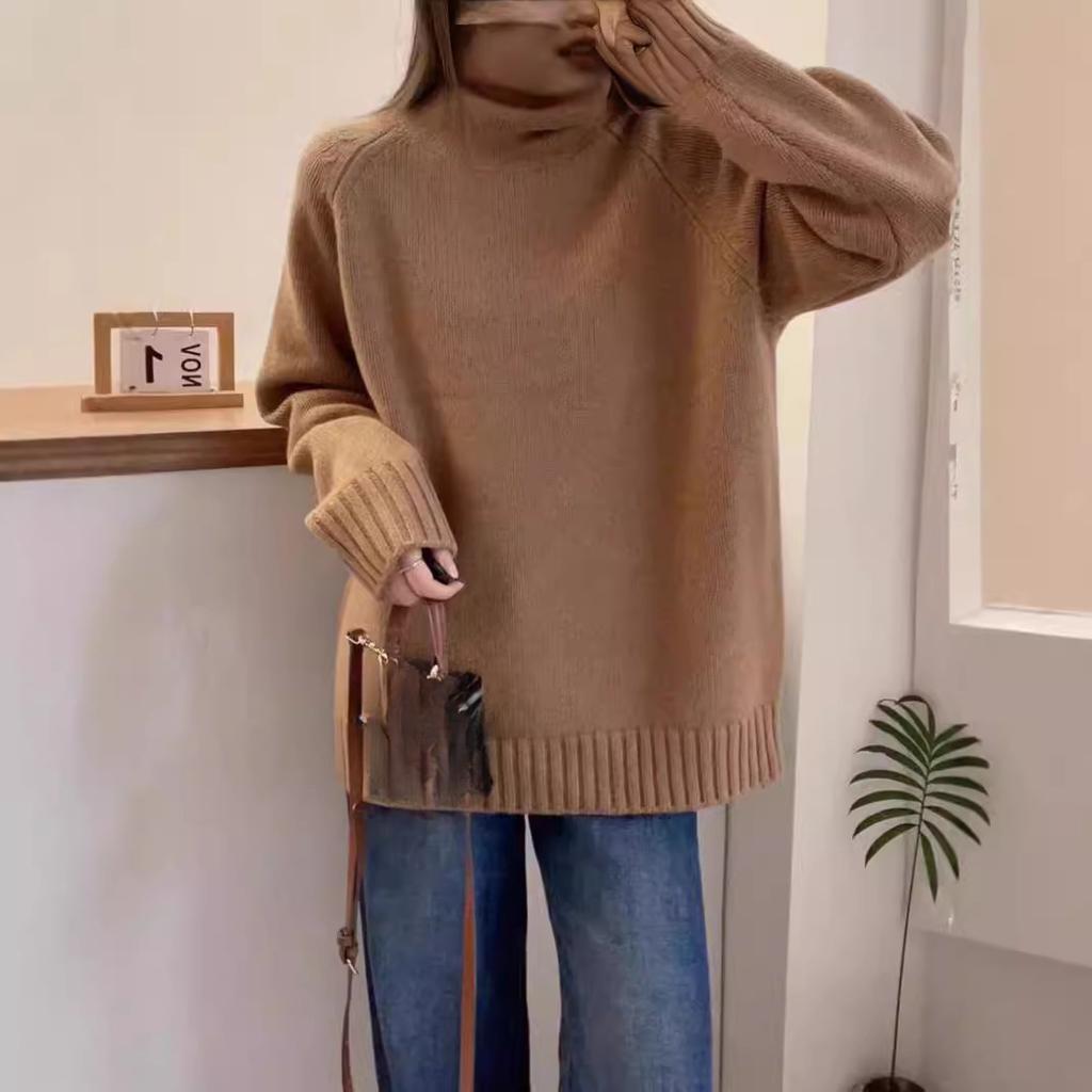 Zesílený rolák s ohrnutým lemem Červený svetr Dámský pulovr Podzimní a zimní Volný Nadměrná velikost Dlouhý rukáv Pletený svetr