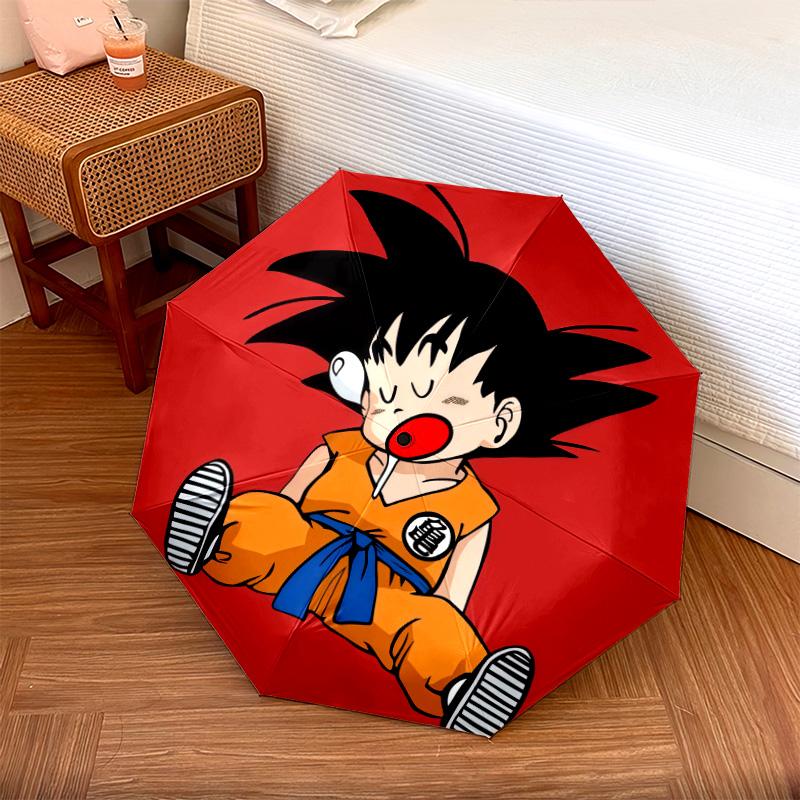 1 PC Automatic Folding Umbrella - Cute Cartoon Son Goku Pattern Portable Foldable Design With 8 Ribs Christmas Birthday Gifts