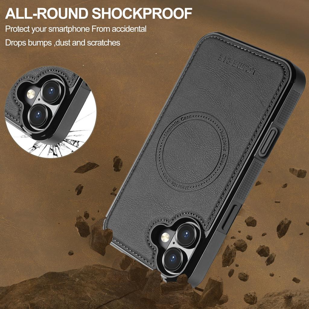 LC.IMEEKE For iPhone 16 Magnetic Case Compatible with MagSafe Leather+TPU Back Cover