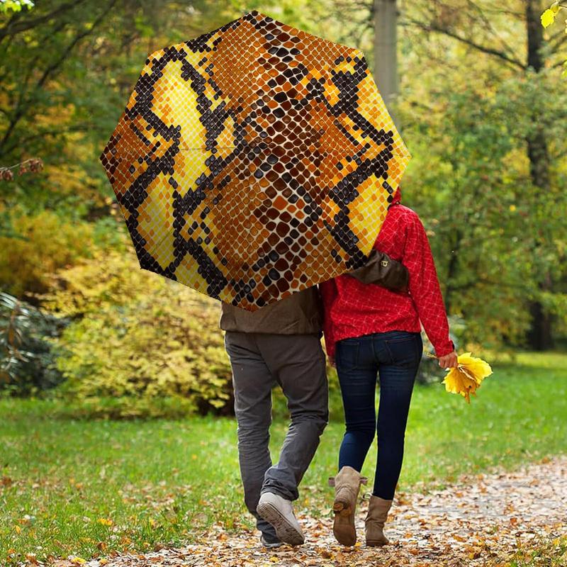 1pc Snake Skin Pattern Automatic Folding Umbrella, Heavy Duty 8 Rib Iron Frame,  Suitable for Travel, Daily Use, Birthday, Decor Gift  91