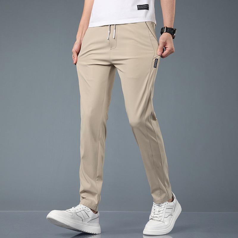 Ice Silk Men's Pants Summer Black Gray Thin Business Casual Pants Outdoor Elastic Breathable Straight Leg Sweatpants