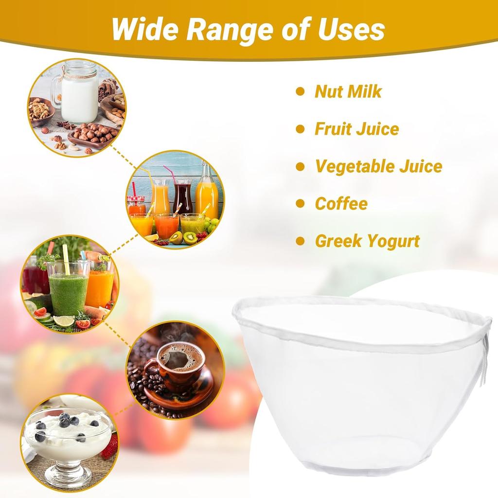 Nut Milk Bag, 5 Pack, Bowl-Shaped Reble Fine Mesh Nylon Cheese Cloths Bags for Straining Almond/Oat/Soy Milk, Tea, Yogurt, Juice, Dumpling Fillings,