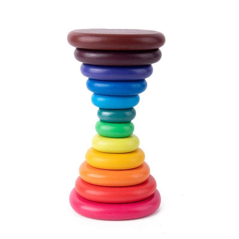 Children's Colorful Pebbles Rainbow Building Block Arch Bridge Villain Stacking Music Training Baby Hand-eye Coordination Wooden