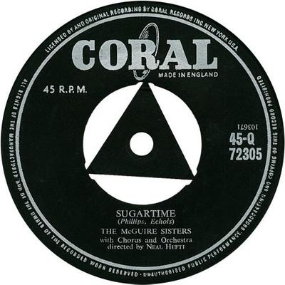 7inch Record MCGUIRE SISTERS - Sugartime / Banana Split 45Q72305 Coral 1958 UK Pop Used
