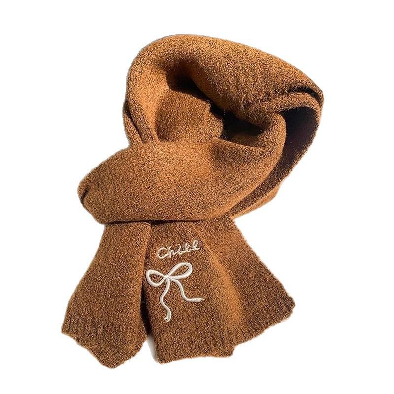 Winter Warm Knitted Scarf Selected Autumn and Winter Wool Blended Monochrome Embroidered Scarf Women's New Versatile Parent Child Style