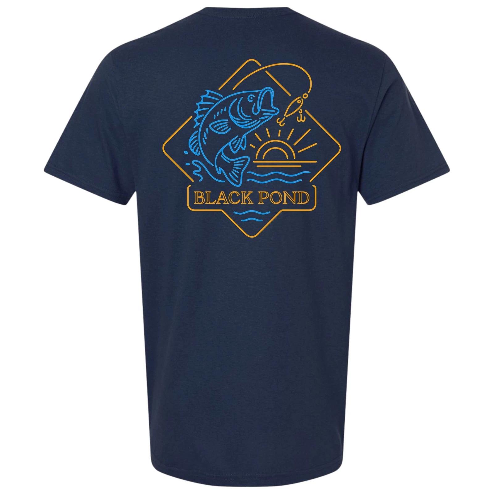 Black Pond Freshwater Series Men s T-shirt Largemouth Bass Fishing Neon Light 2XL