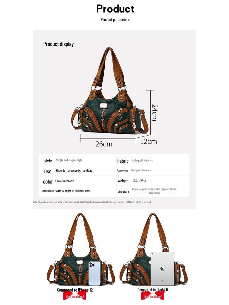 Borsa a tracolla e tote in morbida pelle lavata da donna - Multifunzionale, Casual, alla moda, in PU