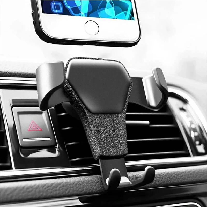 Car Leather Cell Phone Holder Car Air Vent Universal Cell Phone Holder Automatic Locking Anti-shaking Firm Holder