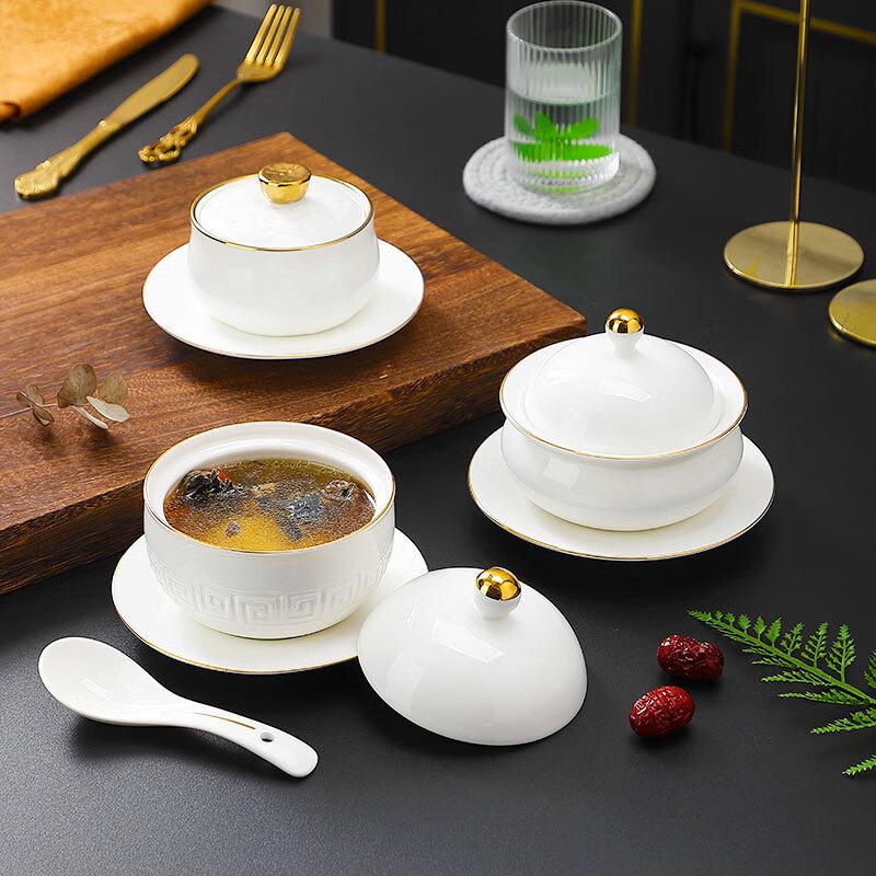Personal New Bone China Ceramic Stew Pot with Gold Rim