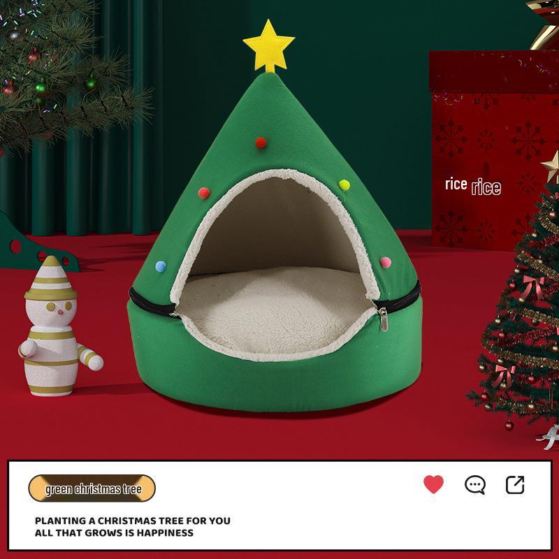 

Cozy Christmas Tree Pet Bed: Warm, Semi-Enclosed Design for Cats & Dogs 37x46 (S)