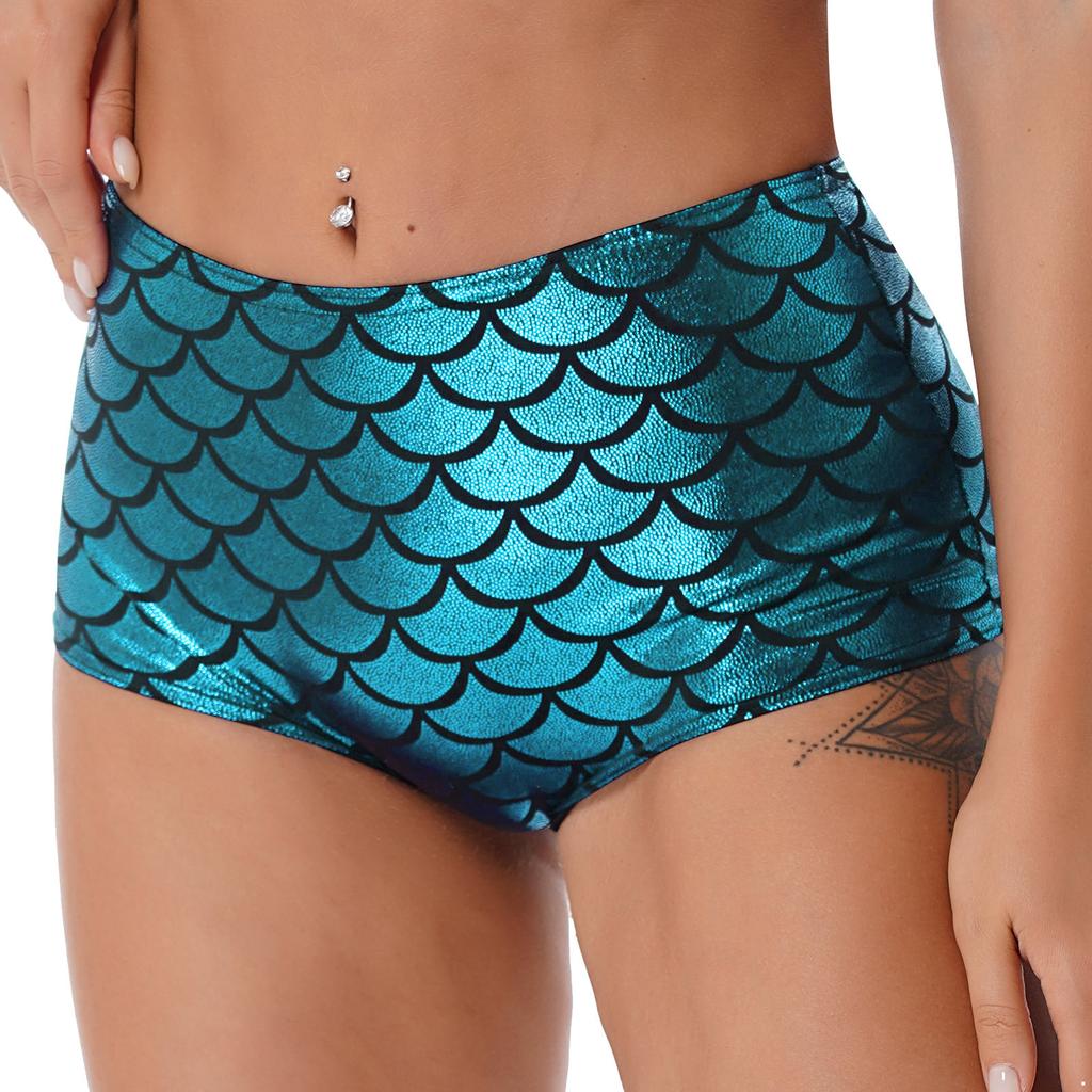 Women's Fish Scale Performance Shorts: Shiny Sequin-like Clubwear for Pole Dance, Mermaid Costume & Festive Swimwear