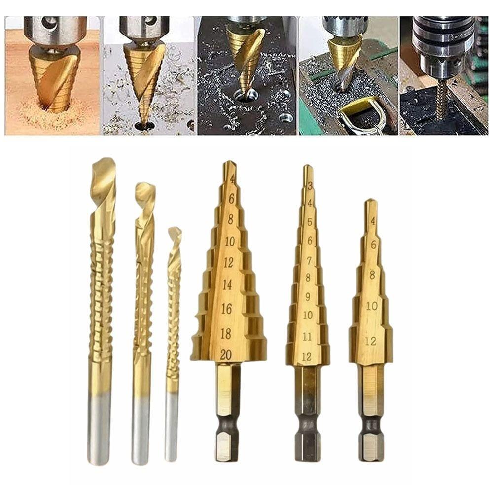6/7Pcs Bearing Steel Drilling Tool Anti Rust Quick Change Bits Set Step Drill Bit Set  Iron Drilling