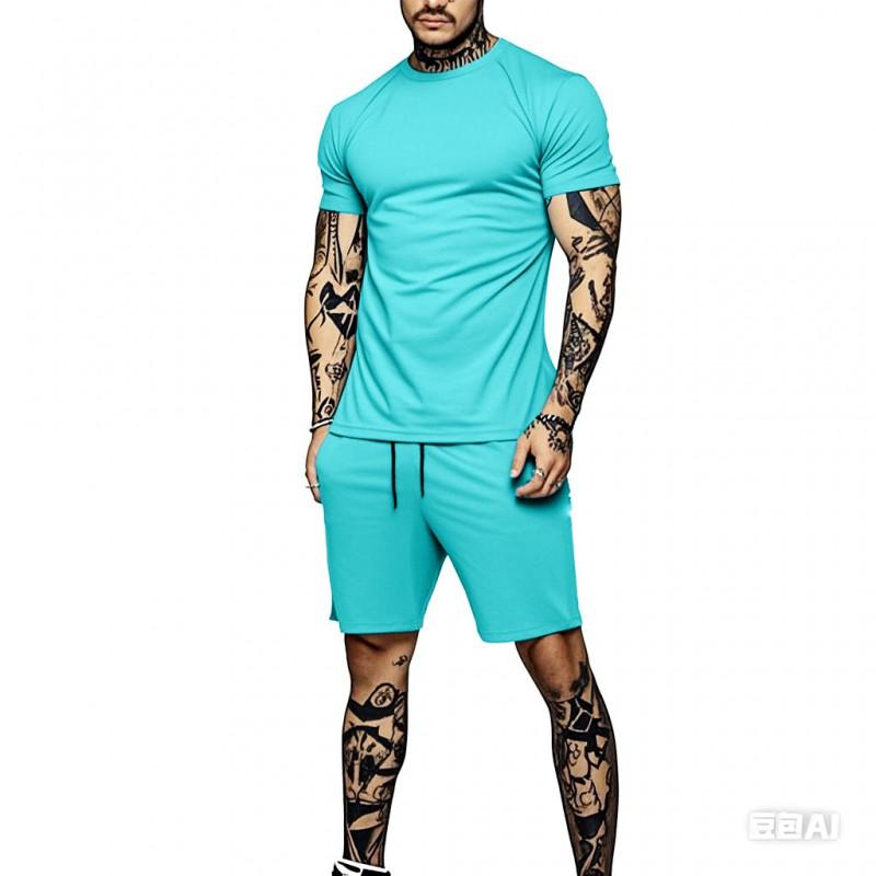 Mens Quick-Dry Athletic 2-Piece Set: Short Sleeve T-Shirt 5-Shorts Running Gym Workout