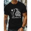 European Size Valhalla Viking Inspired Illustration Men's Casual Grew Neck Short Sleeve T-Shirt for Summer, PLUS SIZE