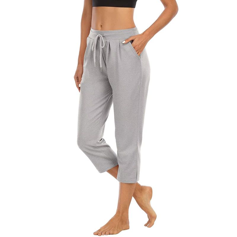 

2024 Fashion Elegant Special Women s Clothing Pure Color Pocket High Top Sports Fitness Yoga Wide Leg Cropped Pants Cropped Pants-light gray 2XL