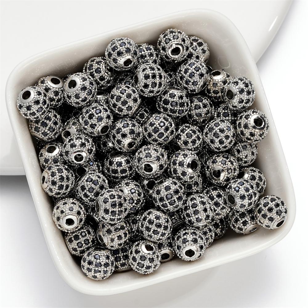 5pcs/lot Brass Micro Pave Cubic Zirconia Round Spacer Loose Beads for DIY Charms Necklace Bracelet Jewelry Making Accessories