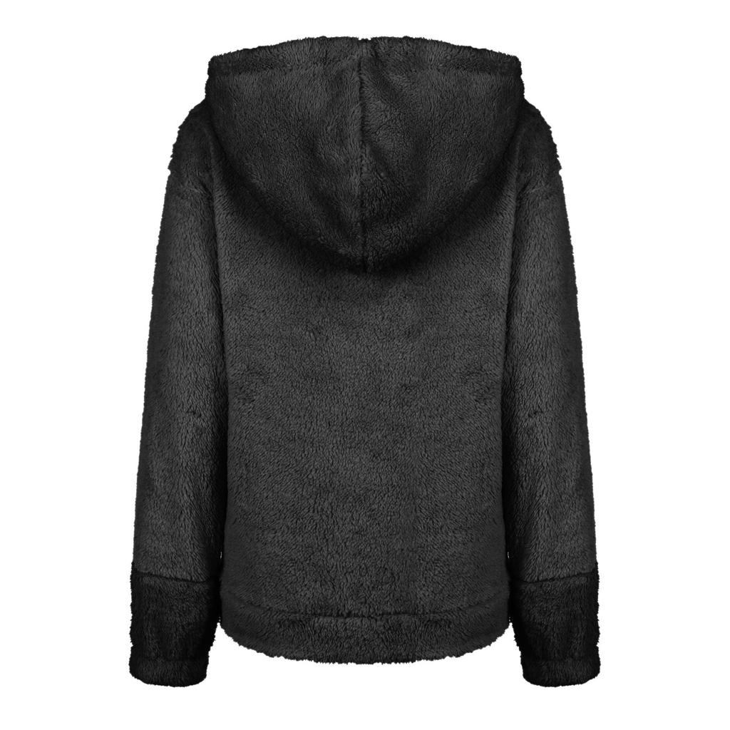 Women's Fashion Leisure Color Long Sleeve Pullover With Drawstring Plush Coat Top