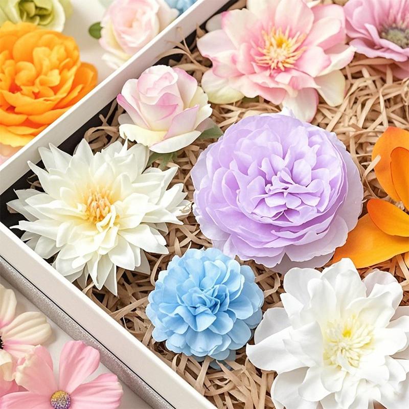 20/52Pcs Random Mix Artificial Flowers Silk Fake Rose Peony Flowers Heads for Home Room Wedding Decor DIY Craft Gifts Accessory