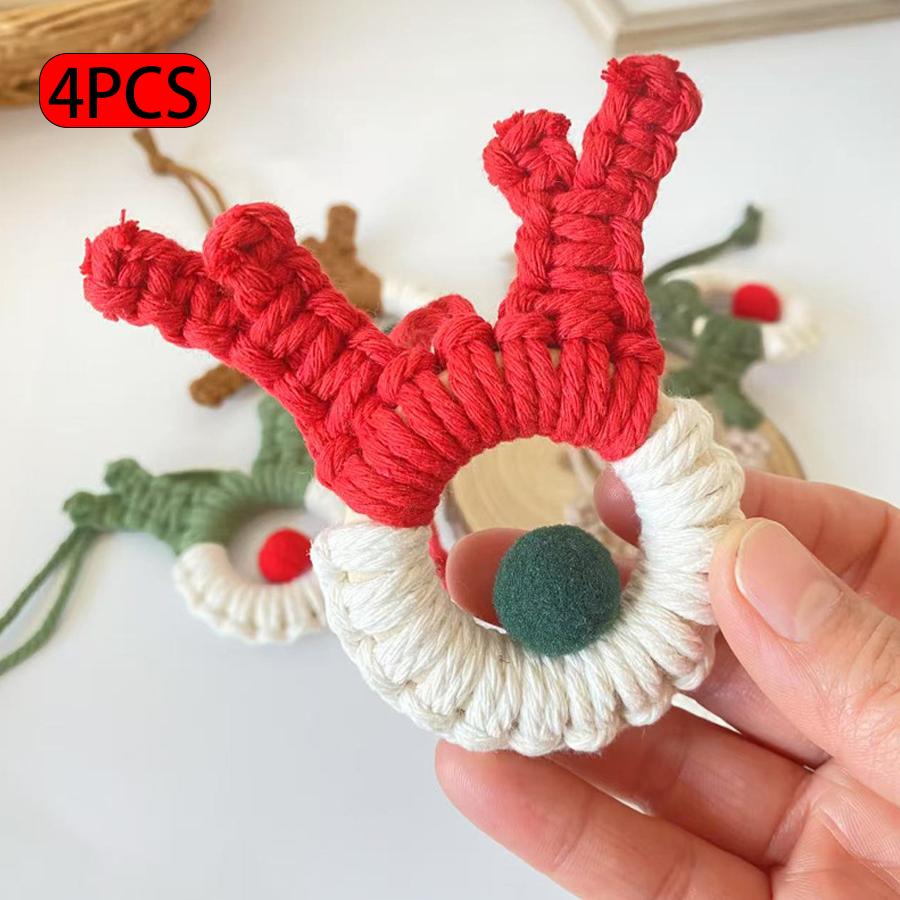 

4 Pieces Handmade Christmas Reindeer Ornaments, Cotton Rope Knitted Reindeer Ornaments, Suitable for Christmas Trees, Holiday Party Home Decorations 4pcs красный