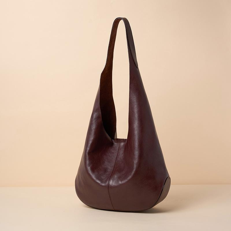 Cross-border Guangzhou First Layer Tree Paste Vegetable Tanned Cowhide Hobo Simple Large-capacity Tote Bag Premium Underarm Shoulder Bag