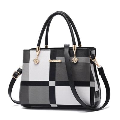 Classic Checkered Pattern Shoulder Bag  Elegant Textured Bag  Large Capacity  Block Color