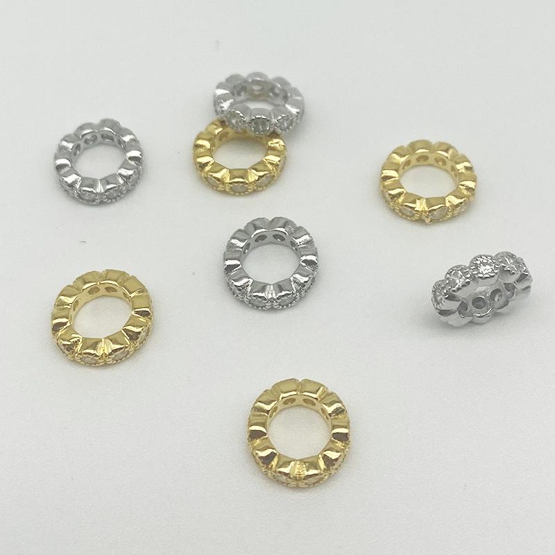 Yansheng S925 Sterling Silver Wheel Rhinestone Spacer Beads for DIY Beading, Bracelet Accessories
