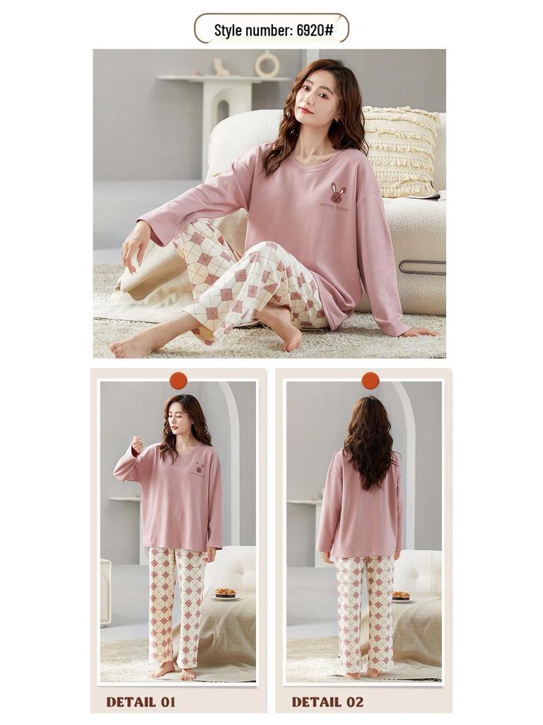 Damen Langarm Baumwoll-Pyjama-Set für Herbst/Winter