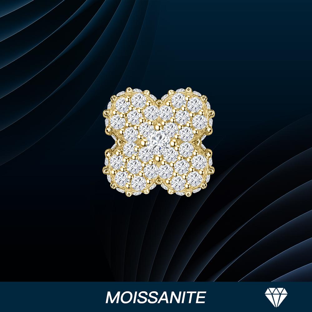 14K Gold Plated Moissanite Four-Leaf Clover Screw Back Stud Earrings