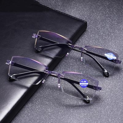 Randloze bifocale leesbril, anti-blue-ray presbyope bril, vergroting, diamantslijpsel