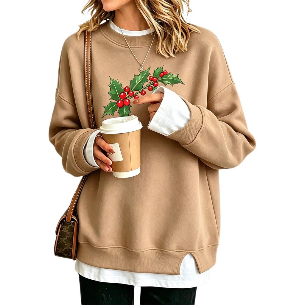 Women's Sweatshirt Christmas Print Long Sleeve Loose Fit Layering Casual Pullover