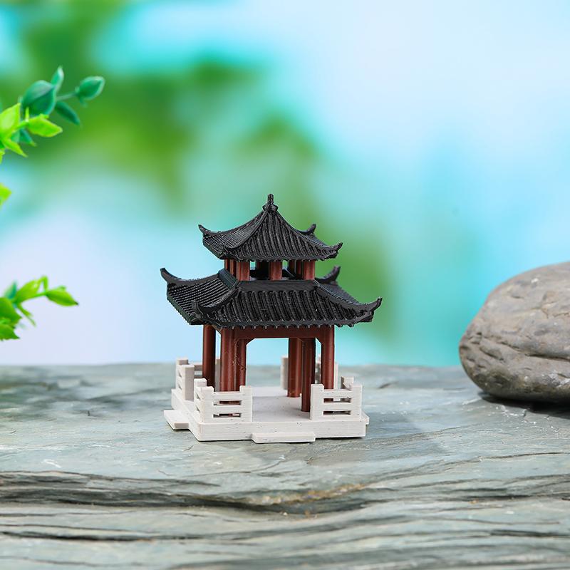 Miniature Chinese Ancient Building Pavilion Classic Mini Landscape Ornaments Garden Decor Courtyard Outdoor Miniature