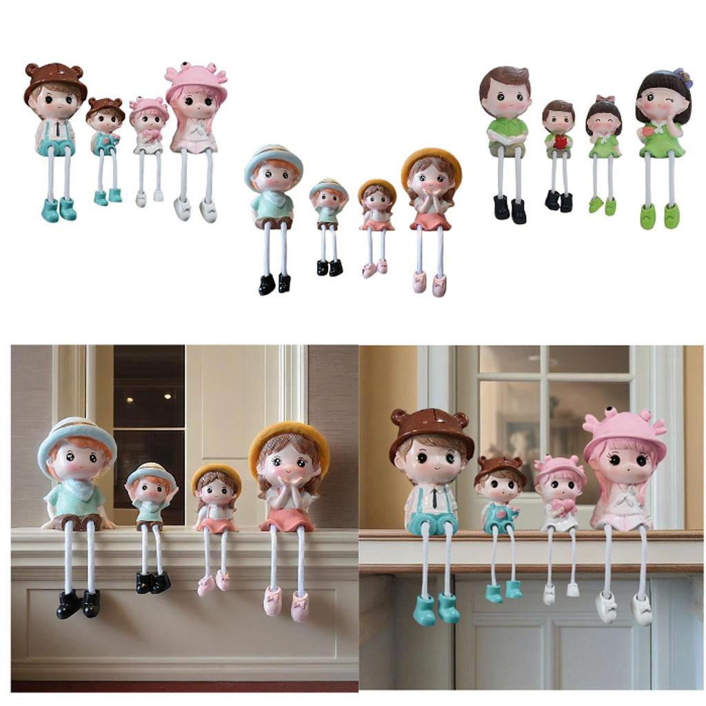 4Pcs Hanging Feet Doll Statues Adorable Elegant Resin Figurines Stylish Cartoon Ornaments Family Sculpture for Office Wedding