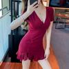 2024 Summer V-neck Korean Hepburn Bodycon High Waist Fishtail Mini Dress