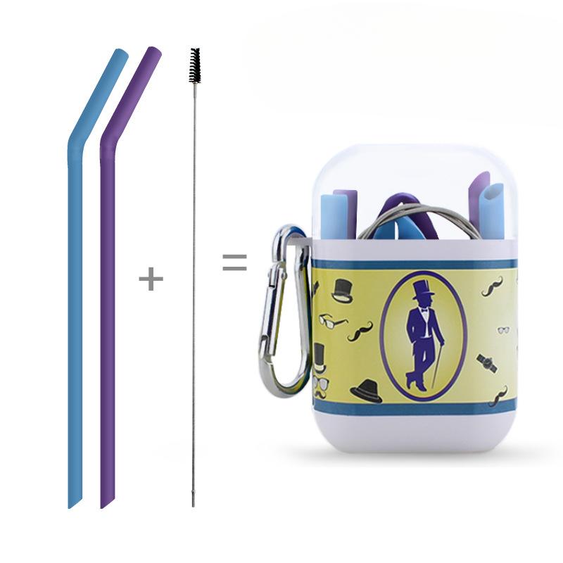 Silicone Straw Food Grade Collapsible Straight Tube Flexible Milk Tea Drink Straw Capsule Box Travel Set