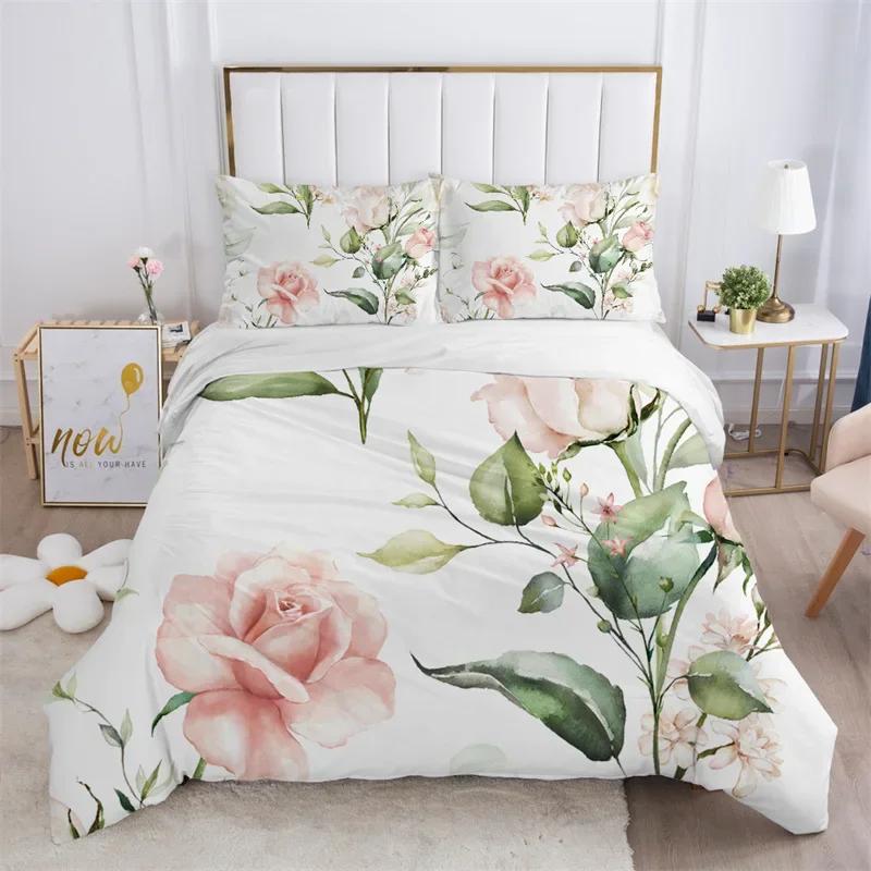 3PCS Single-sided Printed Bedding Set ,Comforter Animal Plant Flowers Leaves Duvet Bedding Cover Pillows Comfortable Bedspreads