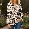 Camisa de Moda y Casual para Mujer Manga Larga Cuello en V Botones Estampada Blusa Top