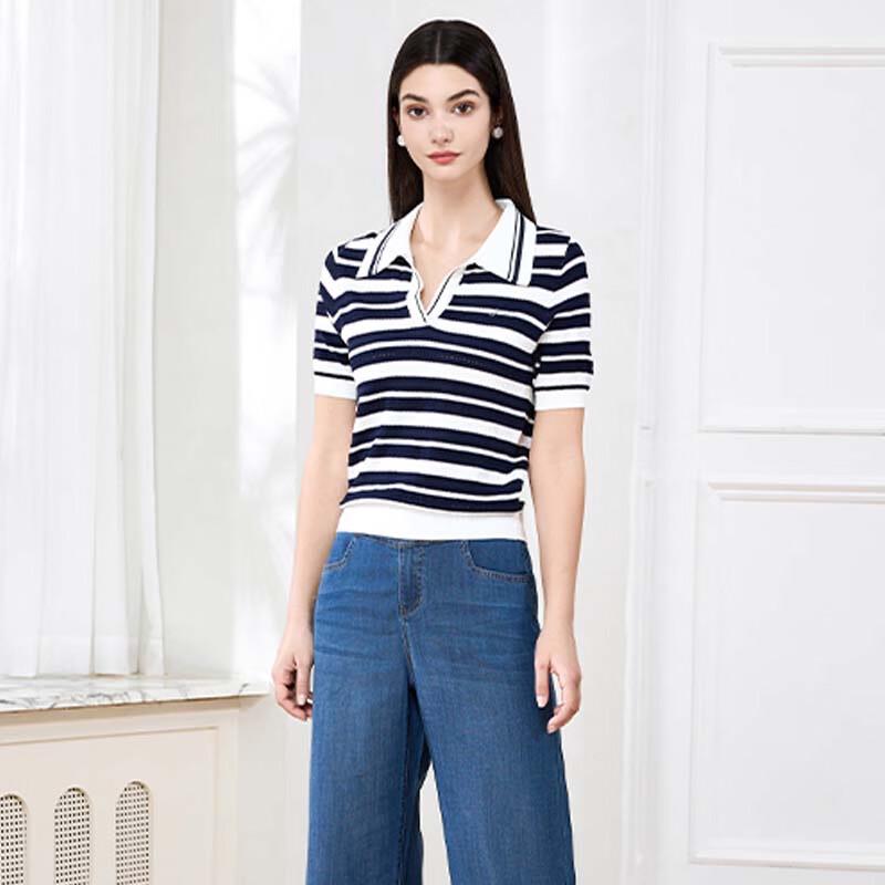 JESSIE Women's Striped Color-Block Polo Knit T-Shirt