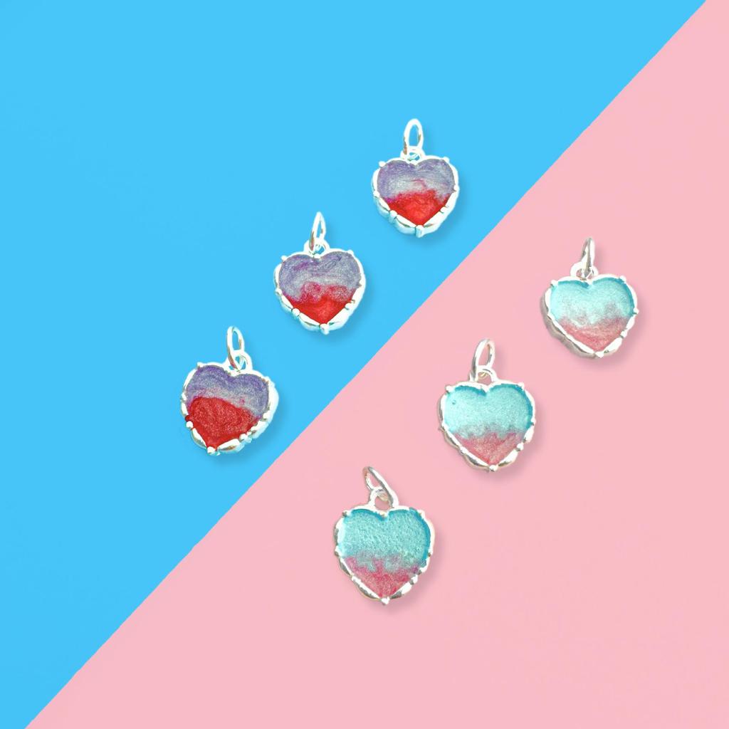 Gradient Resin Heart Charm in Sterling Silver for DIY Bracelets, Necklaces & Jewelry Weaving